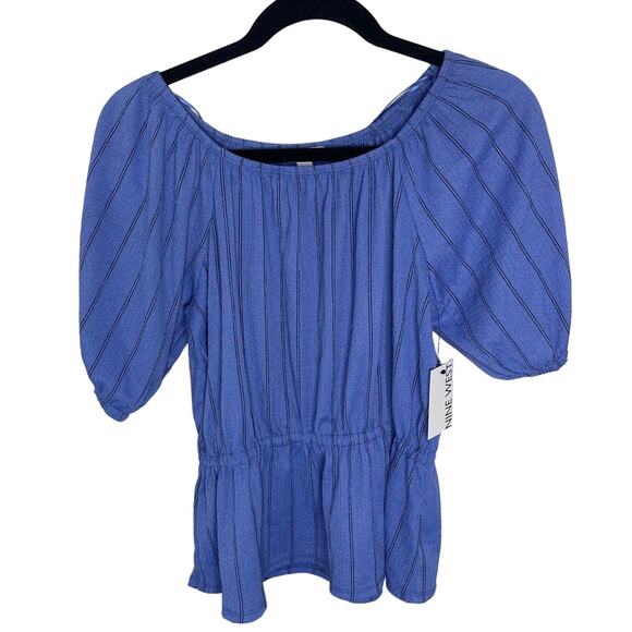 NWT Nine West Blue Striped Peplum 3/4 Sleeve Shirt Womens size small - Picture 1 of 5